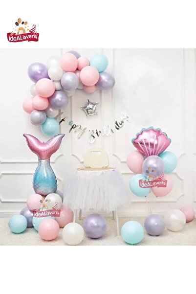 Bkmc KIZ ÇOCUKLAR İÇİN DENİZ KIZI  BALON FAW KONSEPT DOĞUM GÜNÜ PARTİ SETİ SÜSÜ