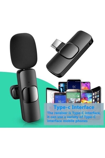 MOONSHOP 2 Adet Kablosuz Yaka Mikrofonu Typ-c 2'li Mini Mikrofon K9