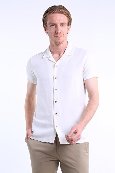 intersivin 100% Cotton Light Fabric Short Sleeve Ecru Men's Shirt