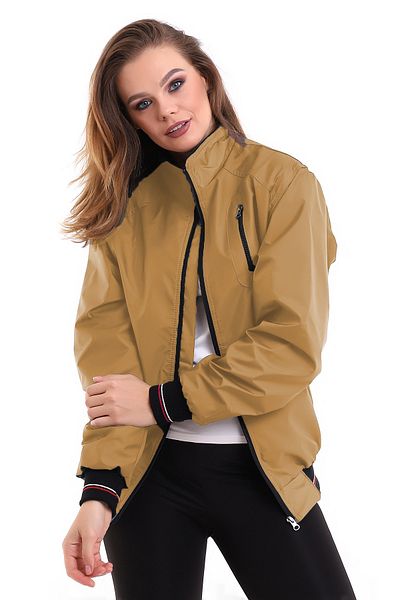 B.HE.Z Mustard Colored Women's Seasonal Coat - Stand Collar, Loose Zipper and Water Repellent