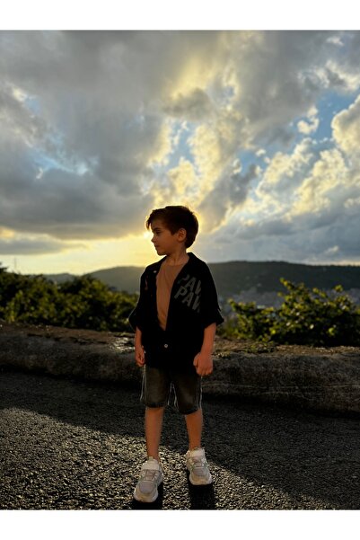 Pollito Μαύρο πουκάμισο και μπλουζάκι για αγόρι - Κεντημένο Paw Dog, 2 τεμαχίων εποχιακό βαμβακερό σετ