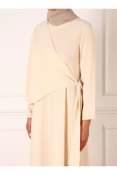 Refka Aerobin Hijab Dress - Stylish Stone with Side Tie Detail - Refka