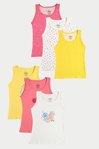 vitmo 6-Piece Cotton Happy & Rain Tank Top Set for Girls