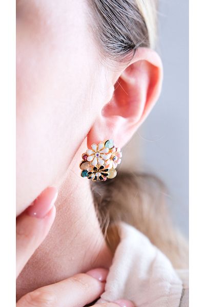 AURRARİ Pink Black Enamel Daisy with Zircon Stone Detail