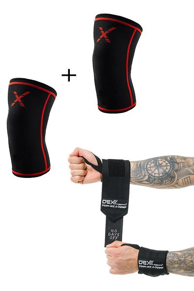 Dex Supports Lasting Energy Sports Knee Brace Training Knee Sleeve Knee Sleeve + Sports Bracelet Legend Series Wrist Wraps Set of 2