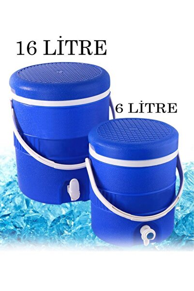 Tiesa Home 2li Plastik 16 Litre 6 Litre Musluklu Soğuk Su Termosu Takımı Mavi