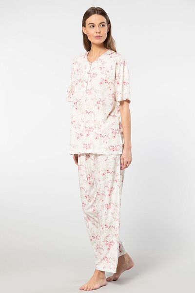 TÜREN Patterned Viscose Fabric - Oversize Women's Pajama Set, Short Sleeve