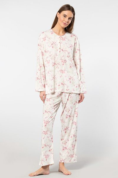 TÜREN Battal Size Patterned Viscose Women's Pajama Set - Long Sleeve