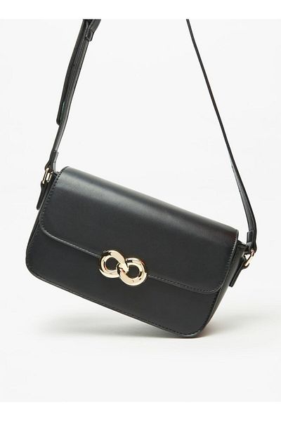 Flora Bella by Shoexpress Solid Crossbody Bag with Adjustable Strap and Metal Accent