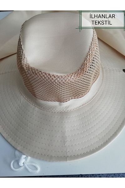 İLHANLAR Adult mesh safari with nails protection fedora hat light beige