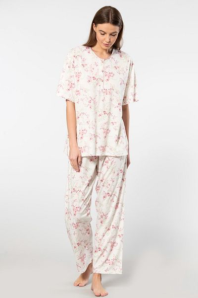 TÜREN Patterned Viscose Fabric - Oversize Women's Pajama Set, Short Sleeve