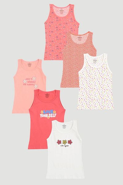 vitmo 6-Piece Cotton Spring & Flower Mixed Tank Top Set for Girls