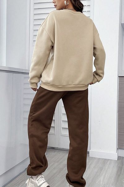 MODAGEN Set de trening unisex maro-bej cu imprimeu California - decolteu