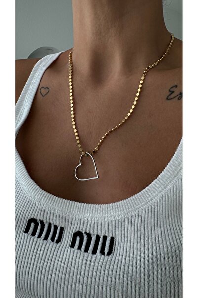 Vi store Kalp Detaylı Gold Top Kolye