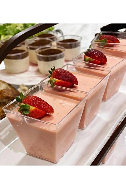 Eliz Party Şeffaf Kristal Mika Ekstra Sert Plastik Prizma Sunum Kabı Kübik Kase 200 Cc 24 Adet