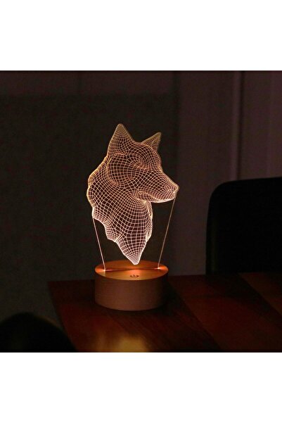 BY-LAMP Kurt Kafası Led Lamba Ahşap Taban 7 Farklı Işık Renkli Hediye Dekoratif Aydınlatma