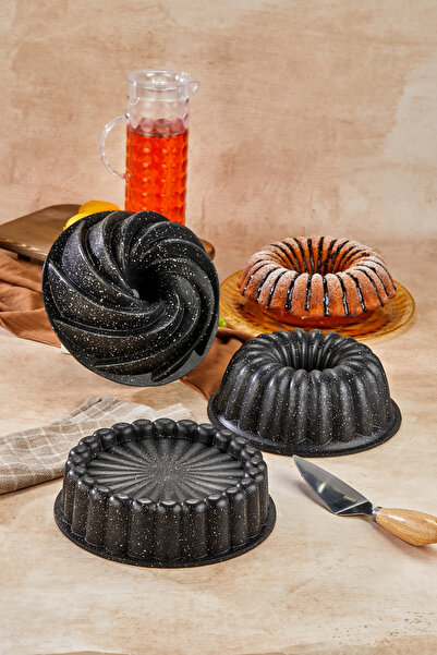 Mabeyn طقم قوالب كيك مصبوب باللون الرمادي مكون من 3 قطع - تارت وردة الرياح وباتون