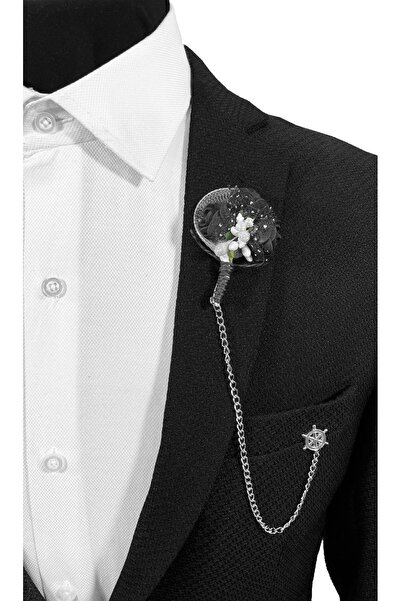 BLC Basic Line Co. Siyah Renk Beyaz Detaylı Yaka Çiçeği Damat Çiçeği Sadıç Çi...