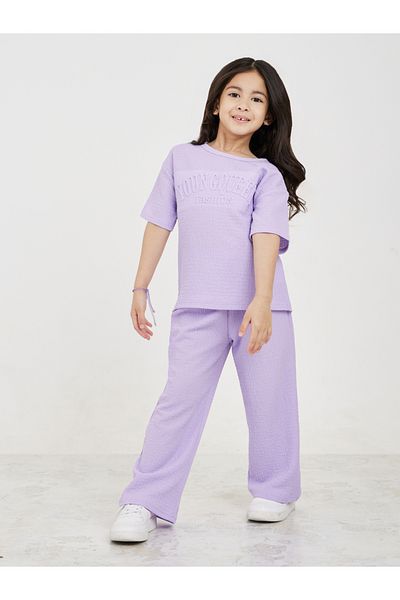 Styli Embossed Textured T-Shirt & Wide Leg Pants Set