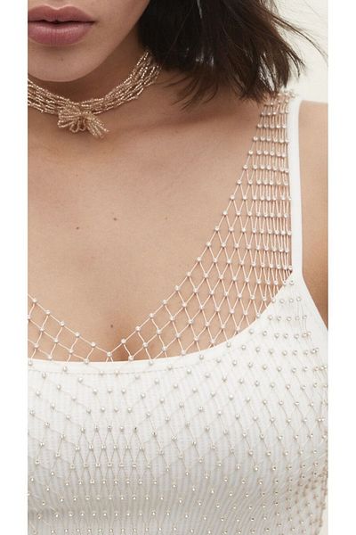 Âlâ Atelier Trend Shiny Crystal Stone Mesh V-Neck Bustier Crop Μπλούζα