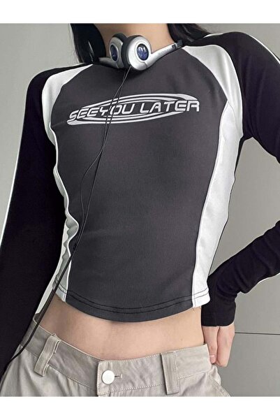 Touz Moda See You Later - Μακρυμάνικη μπλούζα με εμπριμέ ριγέ λεπτομέρεια