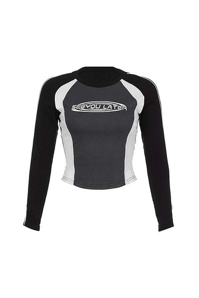 Touz Moda See You Later - Long Sleeve Crop Blouse with Printed Stripe Detail