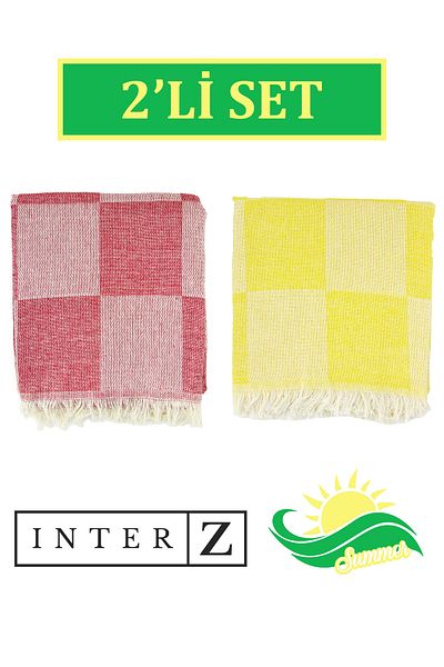 INTER Z Set of 2 Checkerboard Patterned - 70x155 Cm Beach Towels and Loincloth