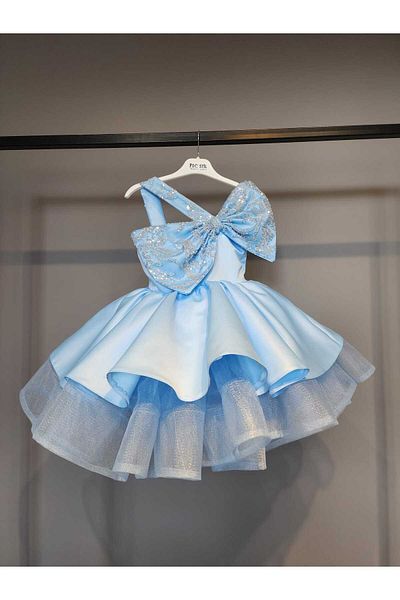 SCSTİL Blue One-Shoulder Stoned Baby Dress