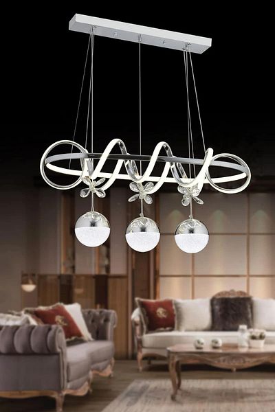 OSC HOME AYDINLATMA TASARIM Ivy LED Chandelier Dining Table with 3 Light Burning Features - Chrome Case