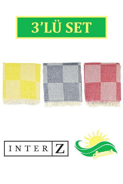INTER Z Σετ με μοτίβο σκακιέρας 3 τεμαχίων - Πετσέτα θαλάσσης, 70x155 εκ.