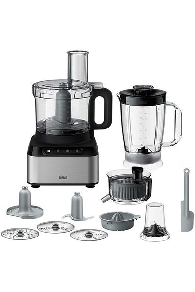 Braun محضر طعام بيورياز 800 واط مع مفرمة 2.1 لتر وخلاط 1.2 لتر، أمان مزدوج، أسود، FP 3235 SI
