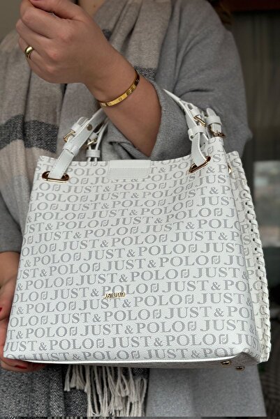 Just Polo حقيبة كتف نسائية مضفرة مكونة من 4 أقسام 2180-str باللون الأبيض