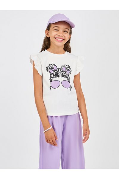 Styli Ruffle Trim Printed Top & Paperbag Waist Pants Set