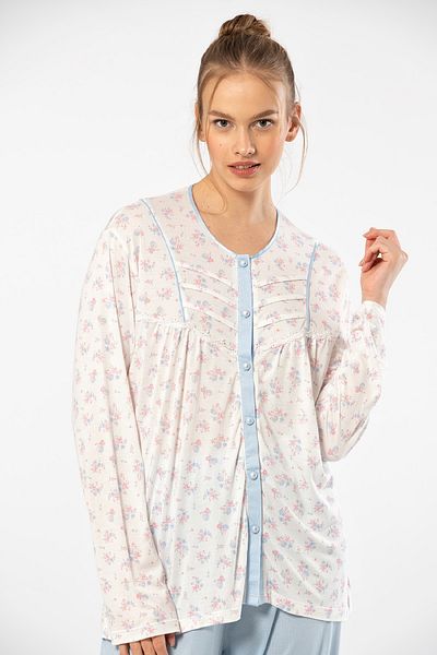 TÜREN Set de pijamale pentru femei, cu mâneci lungi, cu nasturi, cu imprimeu floral