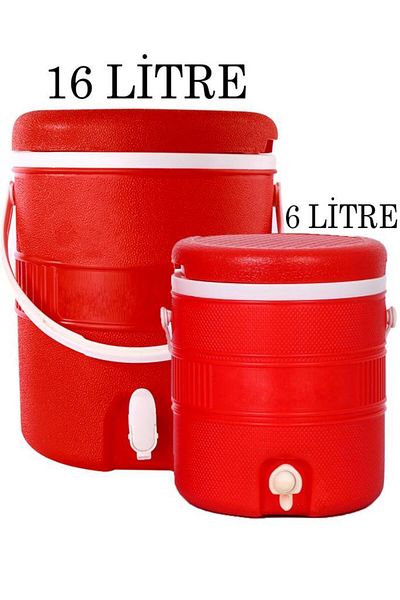 Tiesa Home 16 Liter and 6 Liter Plastic Cold Water Thermos Set with Red Faucet