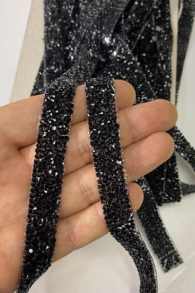 Hayalperest boncuk 1.5cm Black Stone Strip Decor - Thin Iron-On Sconce