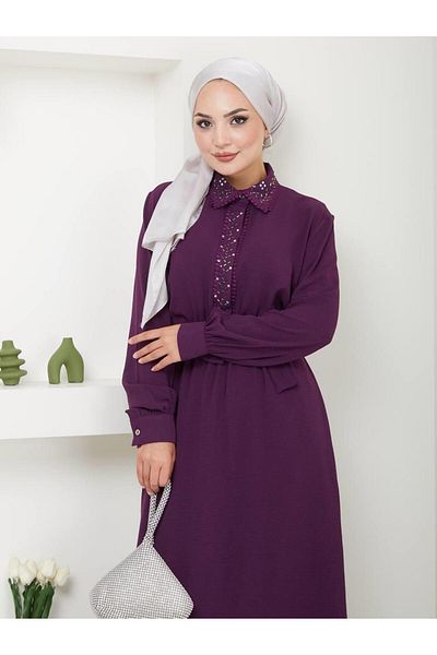 moda periy Aerobin Summer - Comfortable Fit and Stone Detailed Hijab Dress