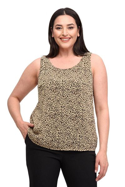 Hanezza Women's Plus Size Leopard U-Neck Zero Sleeve 42-52 Cotton Blouse