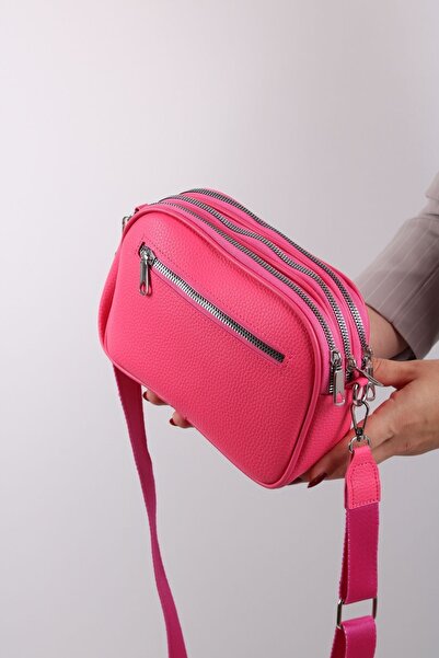 Just Polo New Season Fuchsia Colored Women's Shoulder Bag - 4 Compartments, Wide Strap, 21x15 cm