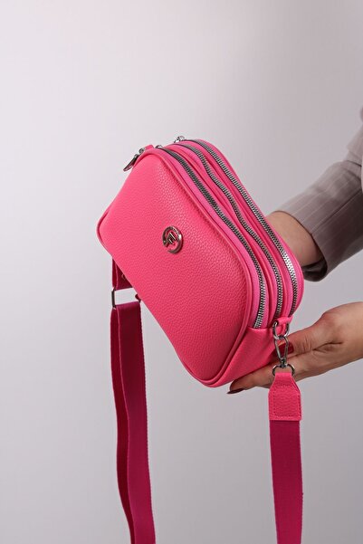 Just Polo New Season Fuchsia Colored Women's Shoulder Bag - 4 Compartments, Wide Strap, 21x15 cm