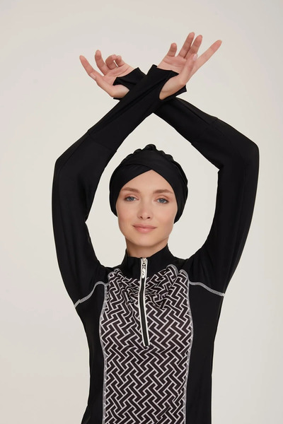Adasea Black Hijab Swimsuit - Long Sleeve, Macella Women's Coat