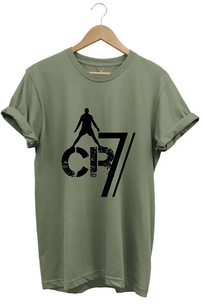 WİDİ Μπλουζάκι Ronaldo Cr7 με θέμα το ποδόσφαιρο Regular Fit 100% βαμβακερό χακί