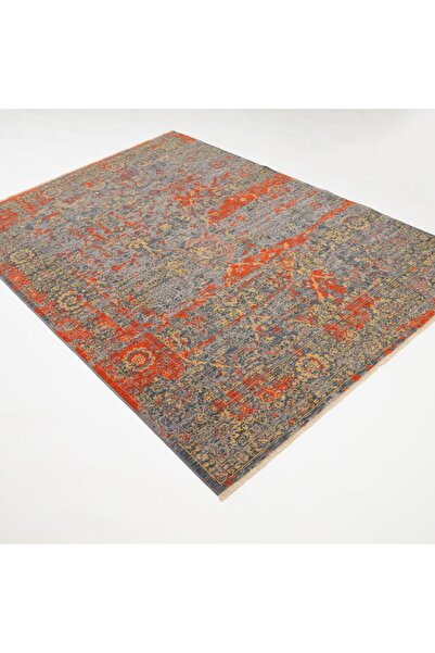 Halıcızade Vintage Desenli Gri/Turuncu Yün Özel Tezgah Halısı