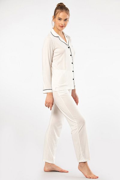 TÜREN Long Sleeve Shirt Collar Viscose Women's Pajamas Set