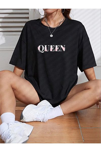 DAXİS Sportwear Company Oversize Floral Queen Printed Women's T-Shirt