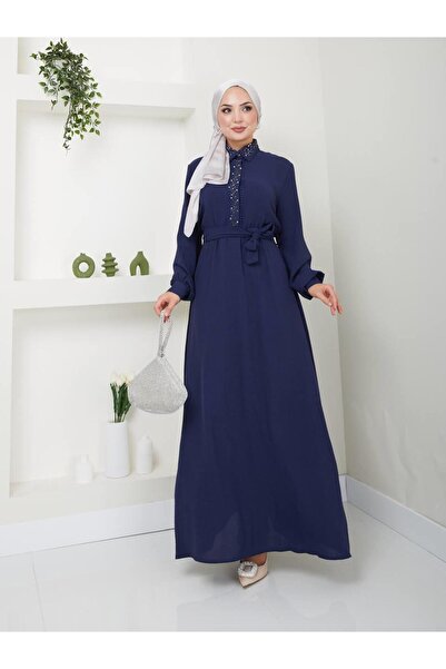 moda periy kadınAerobin yazlık rahat kalıp Taş Detaylı Tesettür Elbise