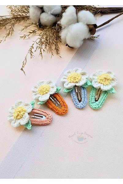 Masal Örgü Dünyası Colors of Spring 4-Piece Handmade Natural Niche Hair Acces...