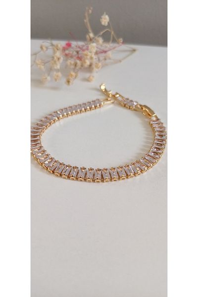 Feride Steel Bracelet Waterway Baguette Stone 316L Unbreakable Color Throwable 16 cm Anti Allergic
