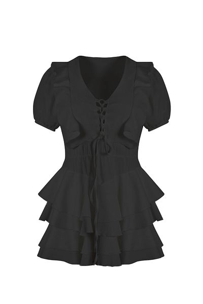 La Sarta Vernazza Black Ruffle Dress