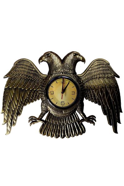 Genel Markalar Selçuklu Arması Çift Başlı Kartal Duvar Saati Altın Eskitme